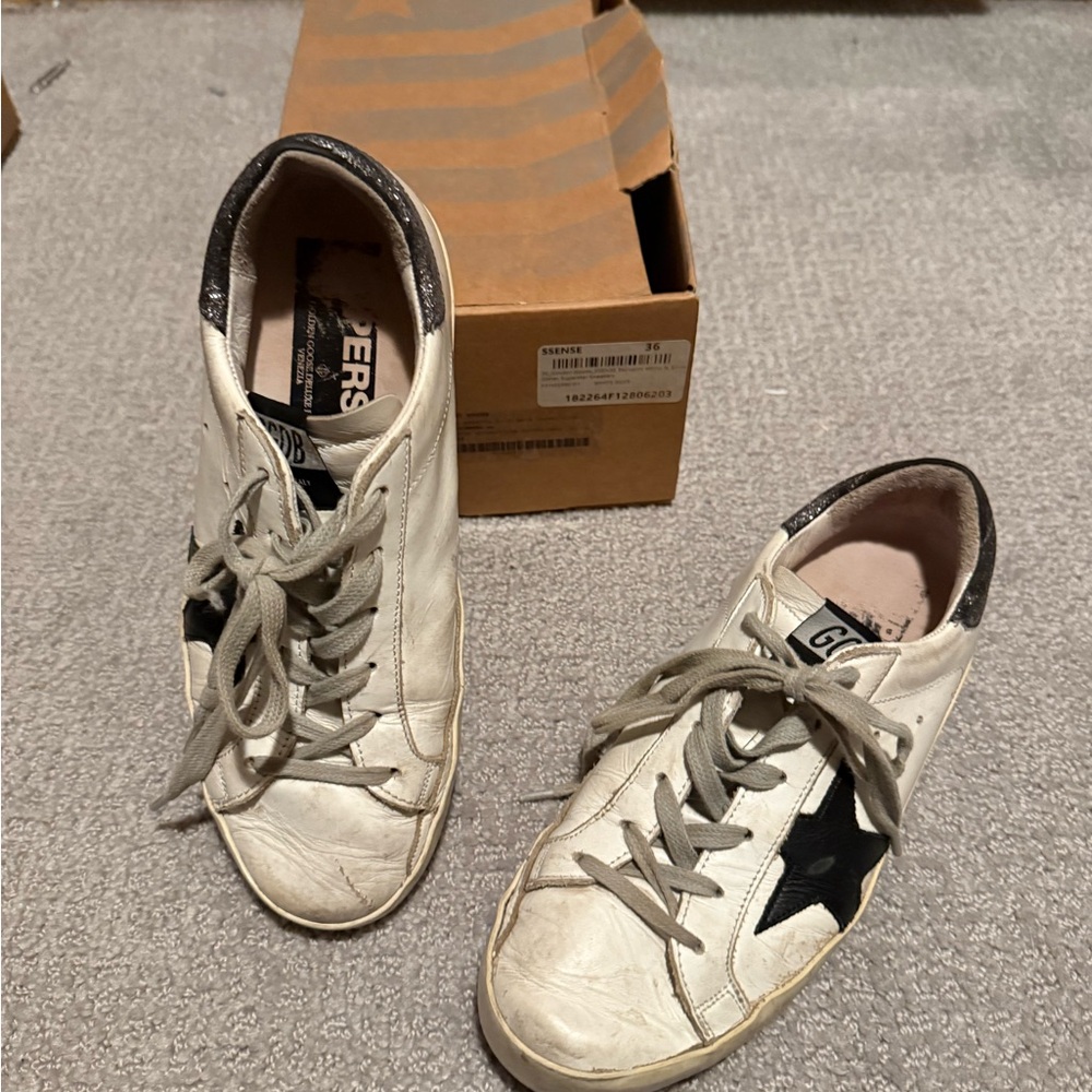 Golden Goose White and Black Star Sneakers